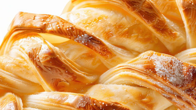 Baking geometric danish pastry swirl kitchen food photography commercial setting close-up perfect laminated layers with golden lighting and caramelized sugar for seo impact