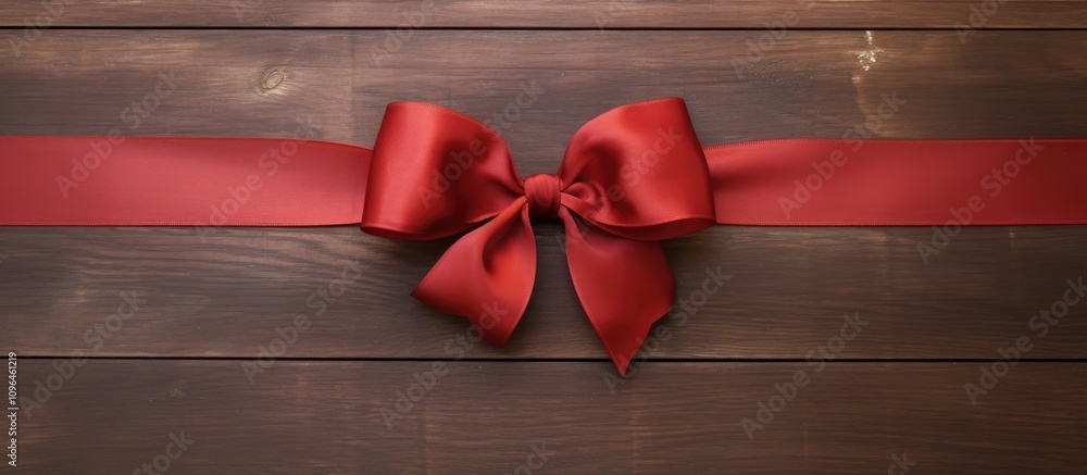 Aufkleber festive red bow ribbon on rustic wooden background with generous copy space for holiday-themed desig