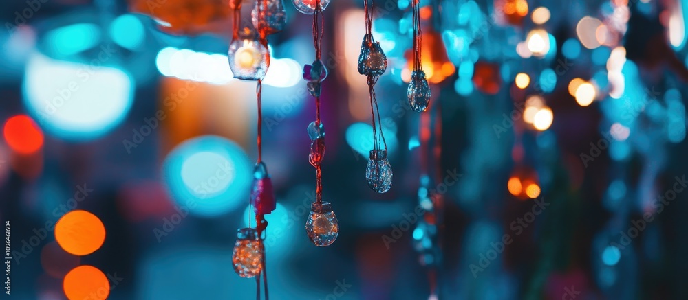 Aufkleber colorful closeup of decorative glass ornaments with blurred vibrant background bokeh effect creating