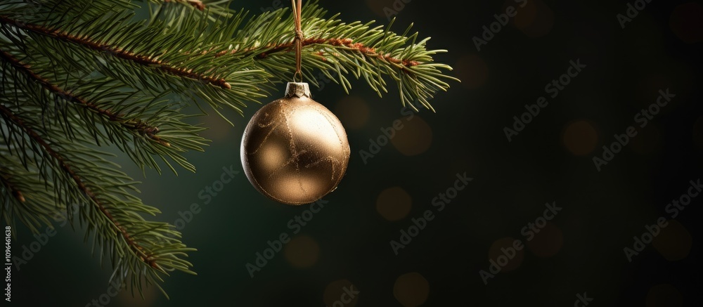 Aufkleber Elegant Christmas tree ornament gracefully hanging from a pine branch with a soft bokeh background creating a festive atmosphere.