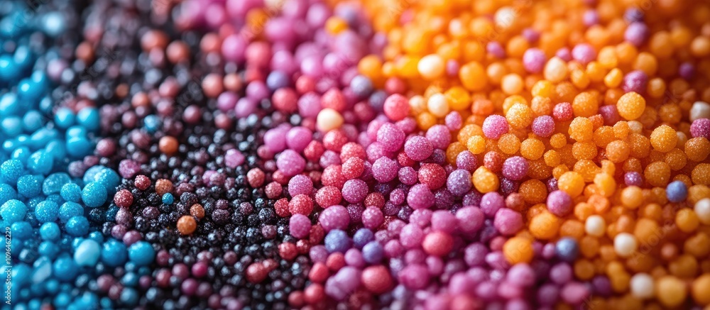 Aufkleber Vibrant assortment of colorful sprinkles arranged on a clean white background creating a festive and playful aesthetic for desserts.