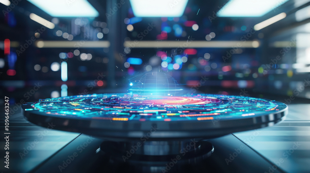Poster visualize data through augmented reality dashboard featuring geometric floating panels and transpare