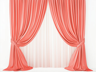 Light Coral-Red Curtains with Gentle Folds Against a White Background