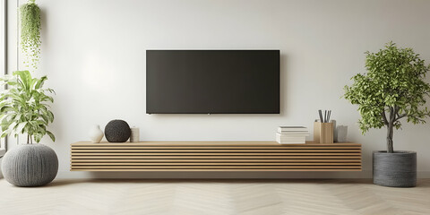 Modern Minimalist Living Room with TV and Plants