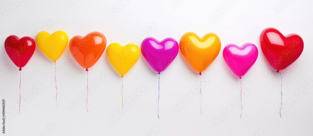 Poster vibrant heart-shaped balloons in a colorful array against a clean white background perfect for celeb