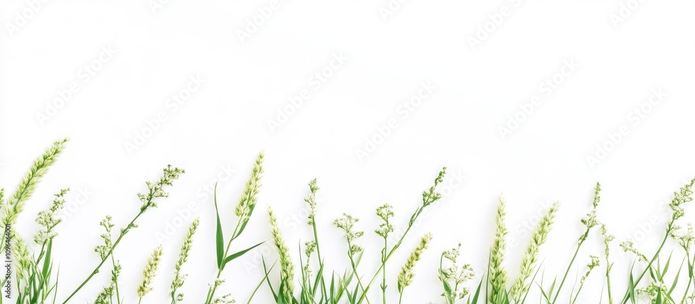 Poster Meadow grass arranged in a folded frame on white backdrop perfect for greeting card design with space for personalized text