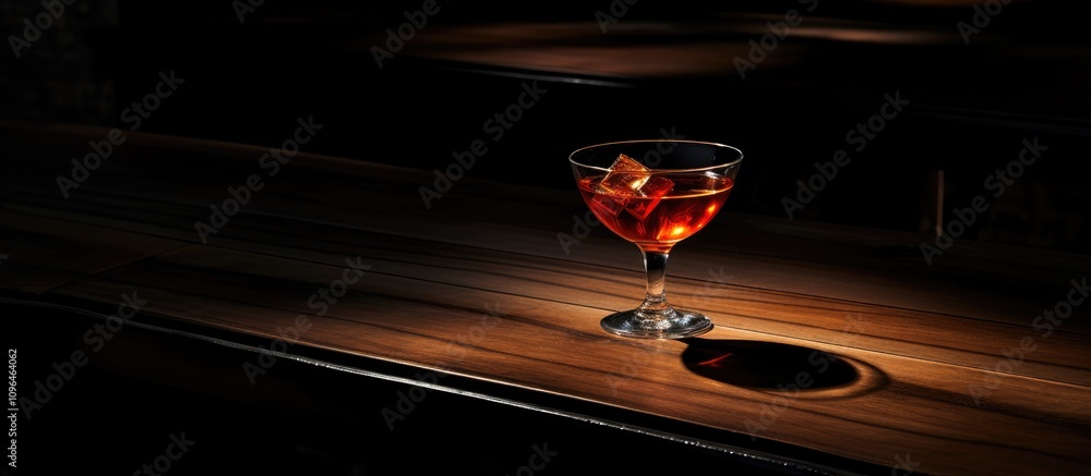 Poster elegant cocktail on a dark wooden table illuminated by soft light highlighting the textures and deta