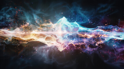 Visualizing quantum teleportation geometric state transfer in soft electric colors within an abstract environment exploring impossible physics concepts