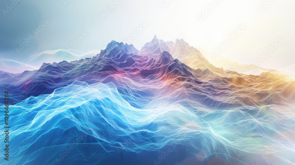 Poster visualizing quantum probability clouds soft translucent geometric wave functions in mathematical phy