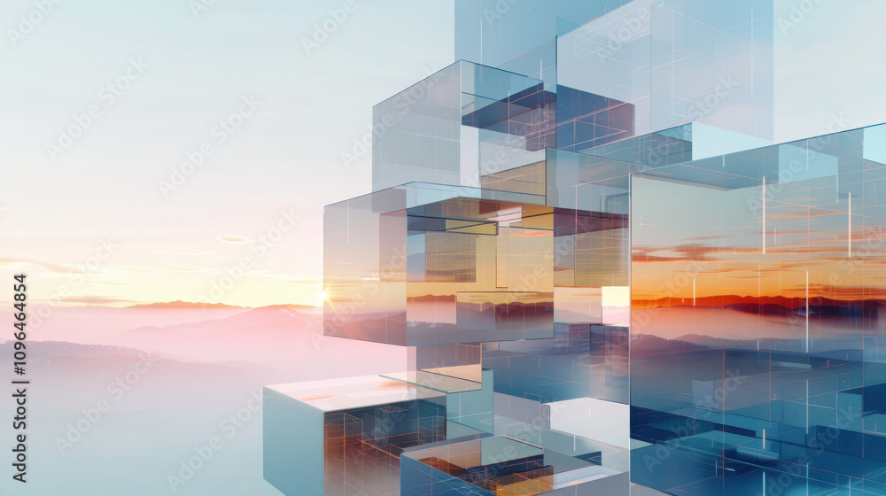 Poster exploring quantum superposition landscapes a journey through geometric overlapping realities in tran
