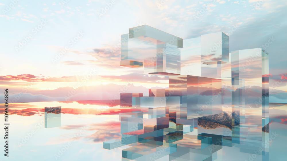 Poster exploring quantum superposition landscapes a journey through transparent dimensional layers in soft 