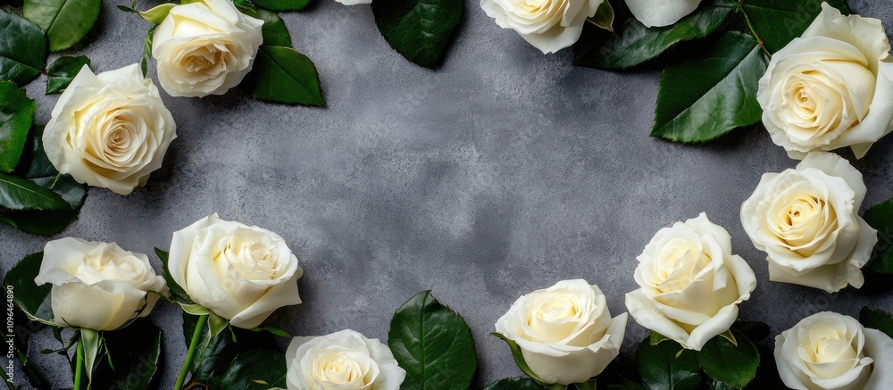 Aufkleber elegant white roses creating a circular frame on a pastel grey backdrop ideal for spring themes and 