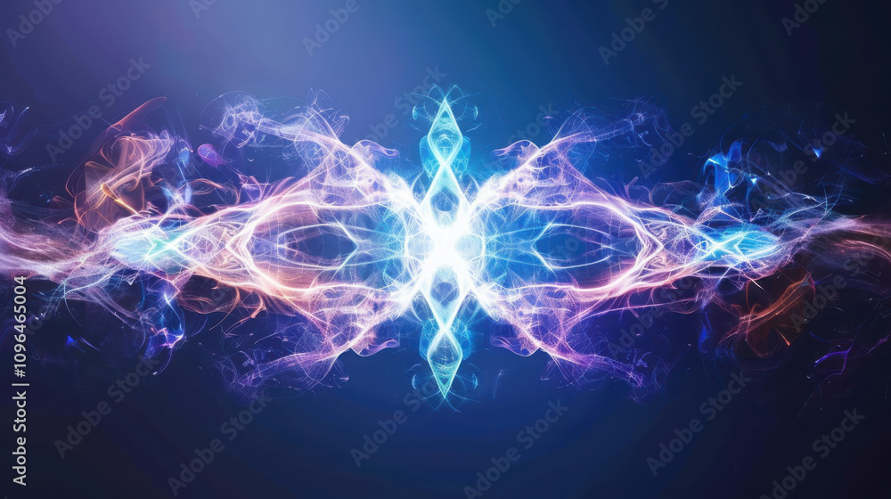 Poster visualizing quantum entanglement geometric particle connections energy flows and physics perspective