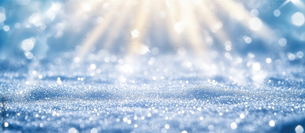 Poster glistening sparkling light against a soft blue backdrop with shimmering reflections creating a tranq