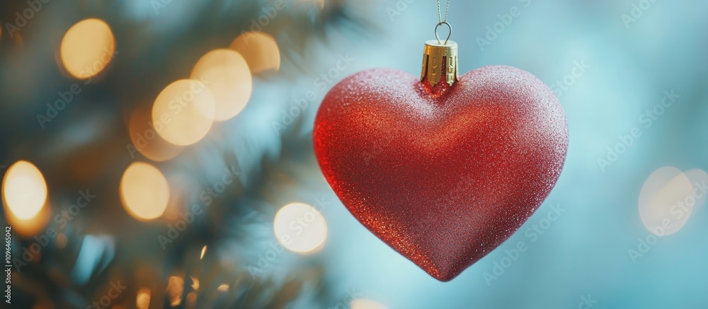 Aufkleber Heart-shaped Christmas ornament with festive blurred tree in background creating a warm holiday atmosphere in shallow depth of field.