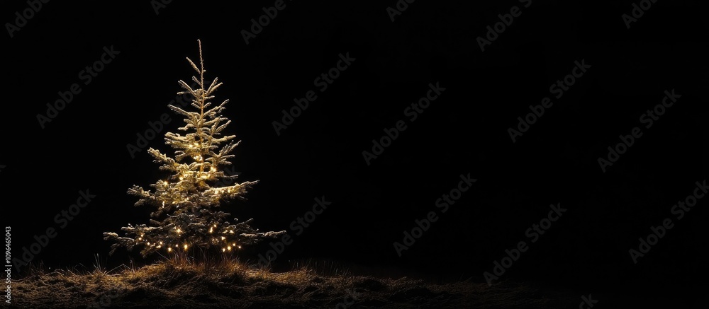 Poster Illuminated Christmas tree in a dark nighttime setting creating a festive and cozy holiday atmosphere
