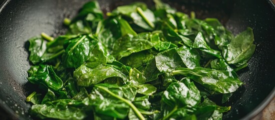 Stir Fried Sweet Potato Leaves with Garlic in a Wok Fresh Green Vegetables Healthy Cooking Delight