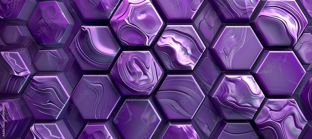 Poster a geometric purple design with intricate hexagon patterns, ideal for tech-inspired projects, present