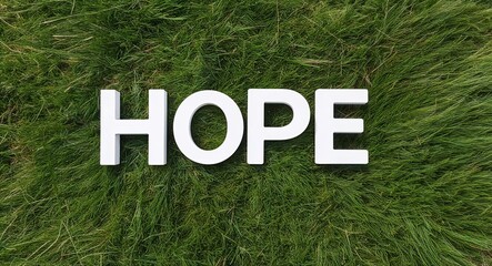 hope white lettering on grass background
