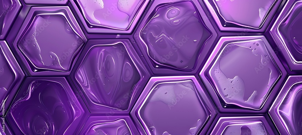 Poster a geometric purple design with intricate hexagon patterns, ideal for tech-inspired projects, present