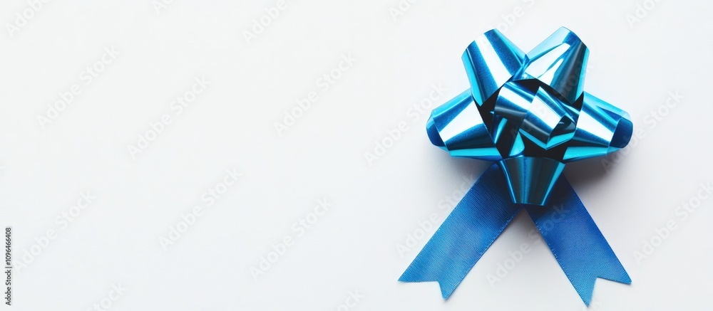 Poster shiny blue ribbon bow on a white background creating an elegant and festive atmosphere with ample co