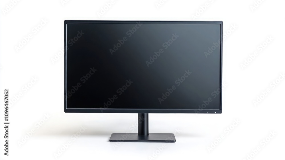 Poster computer monitor with blank screen for workspace setup isolated on white background