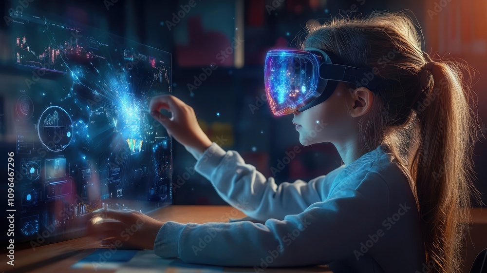 Poster concept of ai-enhanced educational systems using holographic displays and learning tools visualizati