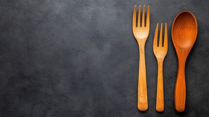 Vibrant Salad Featuring a Fresh Mix of Leafy Greens with Wooden Utensils on a Dark Background, Perfect for Healthy Eating Inspiration and Recipe Designs