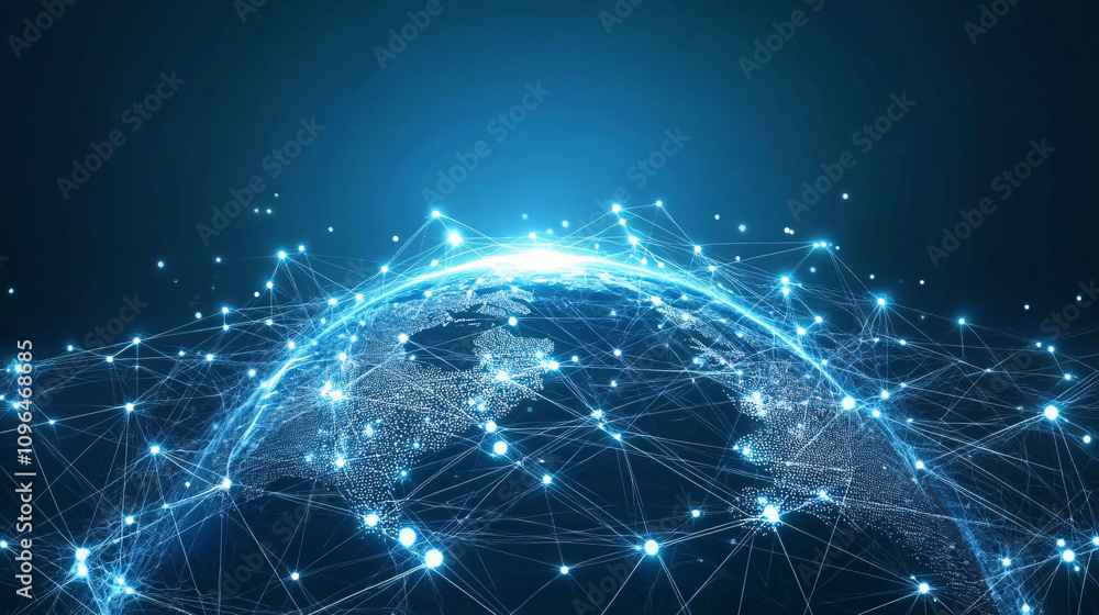 Poster abstract global network concept with planet earth and connecting lines and dots, a technology backgr