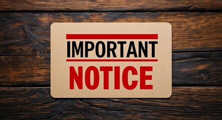 important notice lettering on card with wooden background