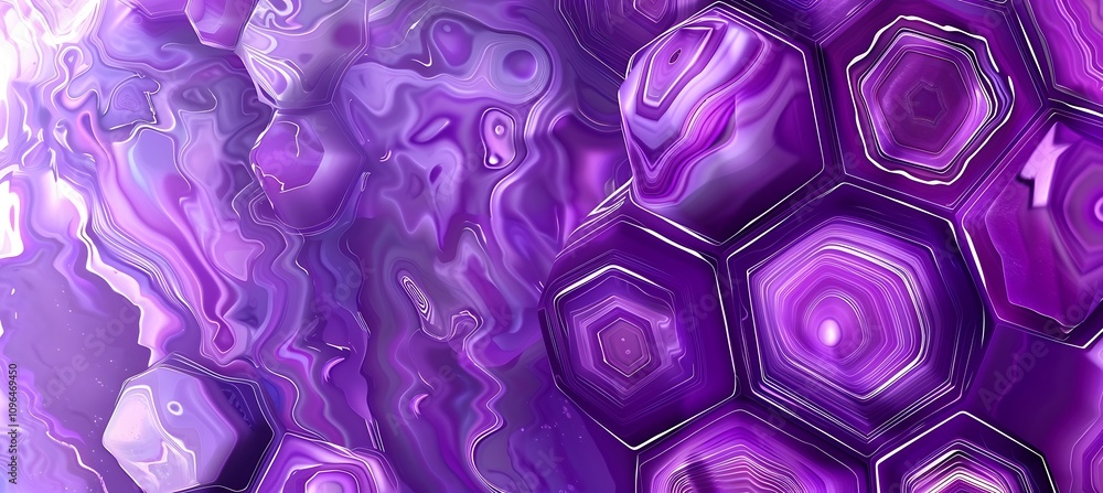Poster a vibrant purple geometric background featuring sleek hexagonal patterns, creating a modern and futu