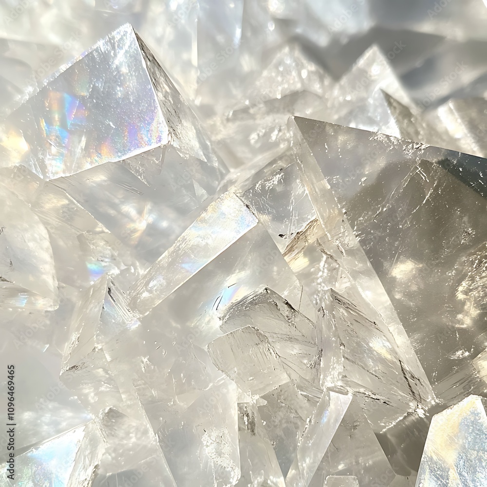 Aufkleber Close-up of sparkling, translucent crystal cluster with iridescent reflections.