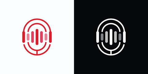 Microphone sound wave shape vector logo design with modern, simple, clean and abstract style. Icon for business, podcast, music and personal branding.