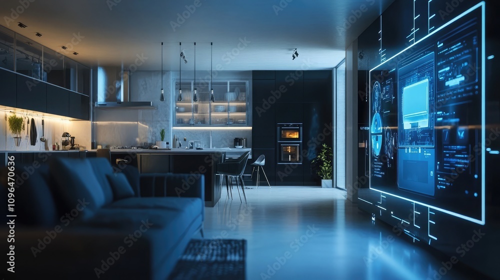 Aufkleber digital assistant visualized as a hologram managing smart home appliances representation of artifici