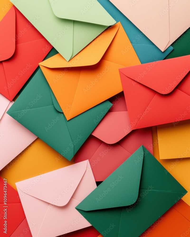 Poster a colorful arrangement of assorted envelopes in various shades, creating a vibrant and playful visua