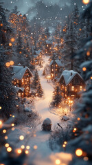 snowy village, countryside, Merry Christmas and Happy New Year banner with copy space
