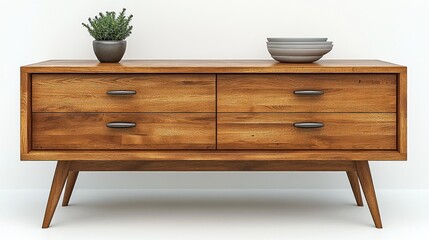 Mid-Century Modern Four-Drawer Wood Console