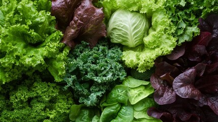 A Colorful Collection Of Fresh Leafy Greens And Cabbage