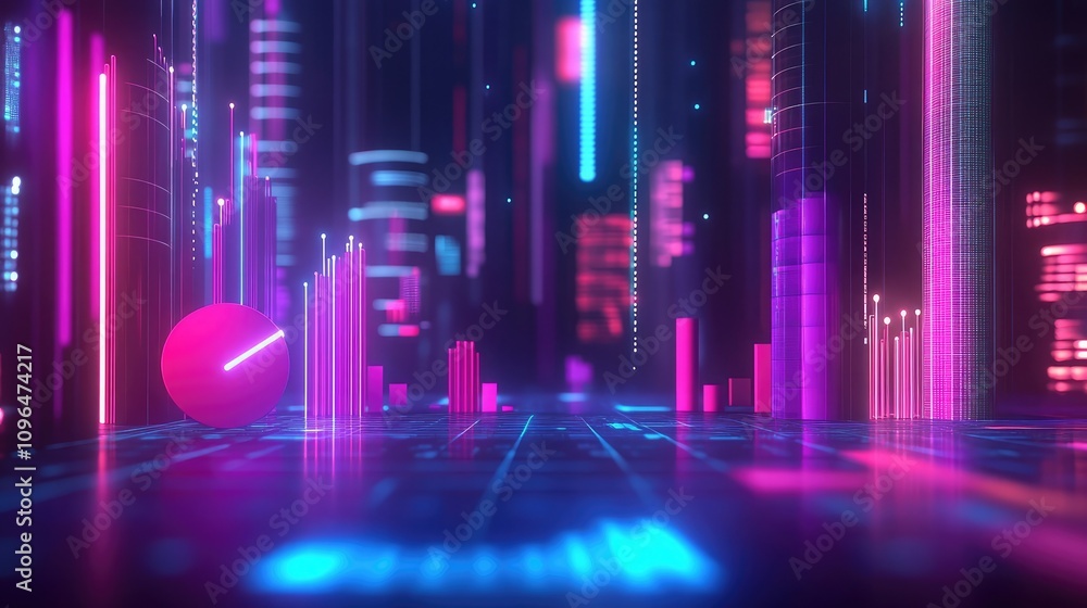 Poster 3d charts and glowing performance metrics showcasing business analysis in a futuristic