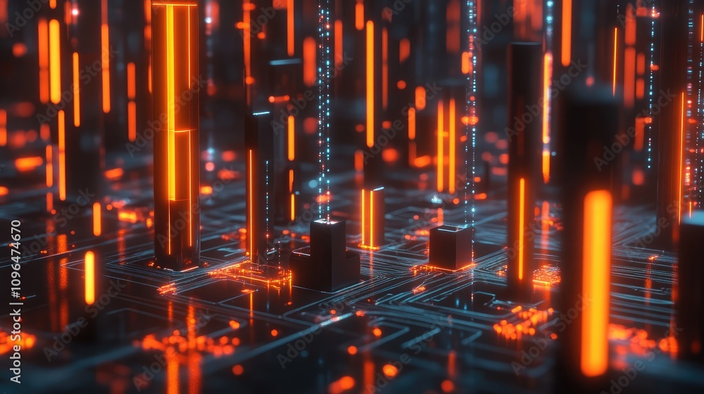 Poster abstract 3d patterns forming interconnected glowing shapes representing ai systems visualization of 