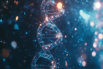 Obraz premium Translucent DNA Helix Concept Background with Biotechnology and Genetics Research