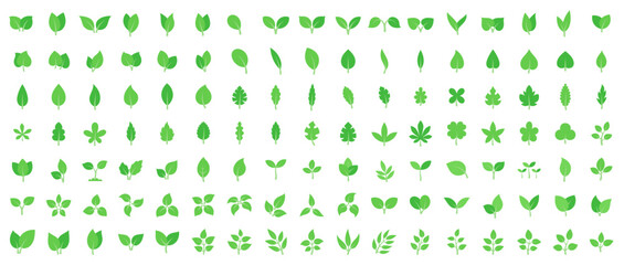 Leafy silhouette big icon set. Minimalist and simple design of leaves.