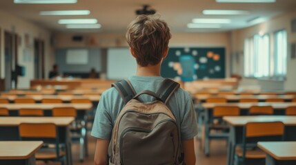 Fototapeta premium Student with backpack in classroom 