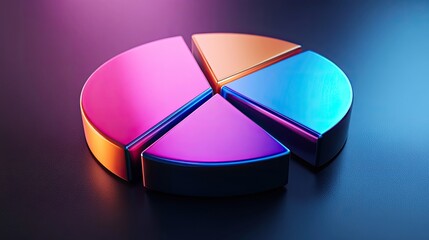 Realistic 3D pie chart with metallic sheen, [business visual], [emphasizing precision and cutting-edge technology] 