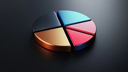 Realistic 3D pie chart with metallic sheen, [business visual], [emphasizing precision and cutting-edge technology] 