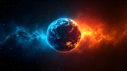 Obraz premium Cosmic Planet. Binary Nebula Embrace