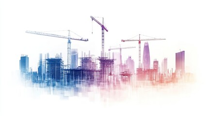 Obraz premium Urban Construction with Cranes and High-rise Buildings. Construction site. AI generated image