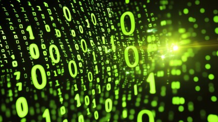 Green Binary Code Digital Background with Light Overlay