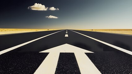 Fototapeta premium Close View of a Road Arrow Pointing Toward the Horizon showing success 