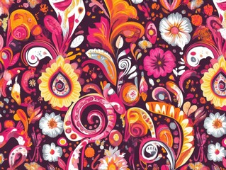 Naklejka premium Vibrant Floral Paisley Pattern